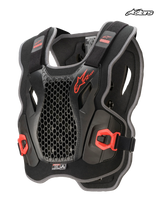 Alpinestars Bionic Action Chest Protector, motocross chest protection, black and red, ultra-lightweight design featuring cell technology and CE certification, front view