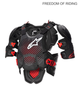 Alpinestars A-10 V2 Full Chest Protector, Motocross and Off-Road Body Armor for Men, Anthracite Black and Red, CE Level 2 Certified Polyhedron Hybrid Technology featuring a highly ventilated structure and integrated shoulder protectors for impact protection.