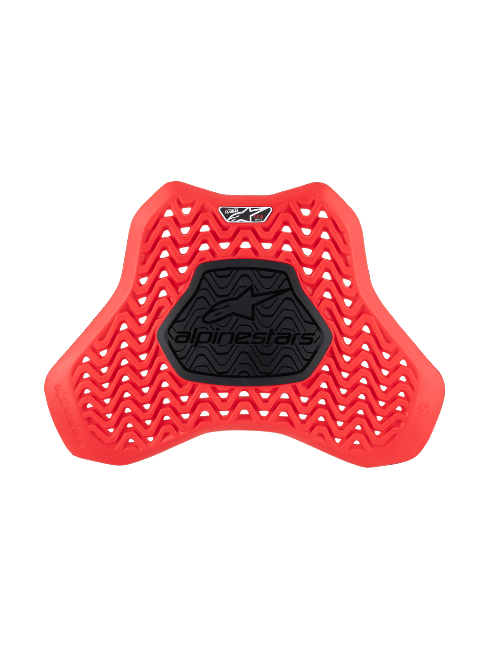 Alpinestars Nucleon Plasma Full Chest Protector Insert, Motorcycle Chest Protector, Red and Black, featuring a wavy ventilated pattern for airflow, central black semi-rigid zone with Alpinestars logo, ergonomic shield design for impact protection