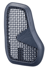 Alpinestars Nucleon Flex Pro Ci Protector, Anthracite grey motorcycle chest protector, left piece of a divided set, honeycomb mesh microstructure for ventilation and energy absorption, embossed Alpinestars logo and text, lightweight ergonomic design