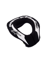 Alpinestars Youth Sequence Neck Roll, black and white motocross neck protector with double-density foam and an extended tail.