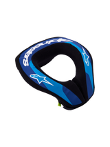 Alpinestars Youth Sequence Neck Roll, Blue and White kids motocross neck protector featuring ergonomic double-density foam.