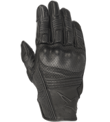 Alpinestars Mustang V2 Gloves, Black Leather Motorcycle Gloves, Perforated Design with Integrated Knuckle Protection, Accordion Stretch Panels on Fingers, Embossed Star Logo, Urban Short-Cuff Style