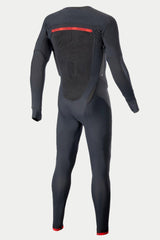 Alpinestars Tech-Air® 10 Race System Long Base Layer, full-body technical undersuit, Black with Bright Red accents, rear view showing mesh back panel and red logo stripe across shoulders, designed for seamless integration with motorcycle airbag systems