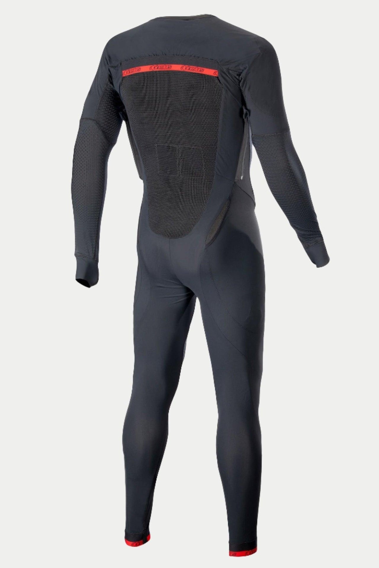 Alpinestars Tech-Air 10 Race System Long Tech Layer, men's black and red motorcycle undersuit with rear mesh panels.