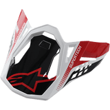Alpinestars S-M8 Helmet Visor Triple, Motocross Helmet Accessory, Black Red and White, featuring SUPERTECH branding and red Alpinestars logo, angular geometric design with a glossy finish, replacement peak for Supertech M8 off-road helmet