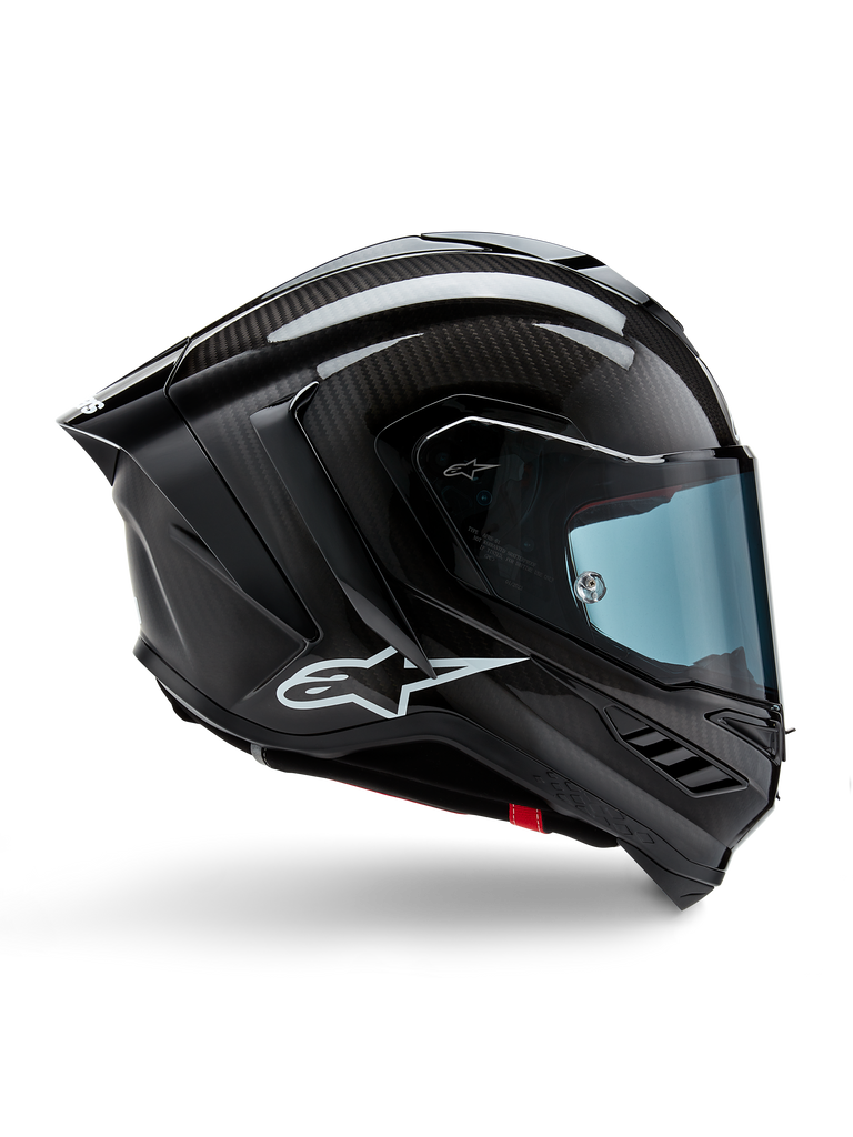 Alpinestars Supertech R10 Solid motorcycle helmet in black, side view facing right