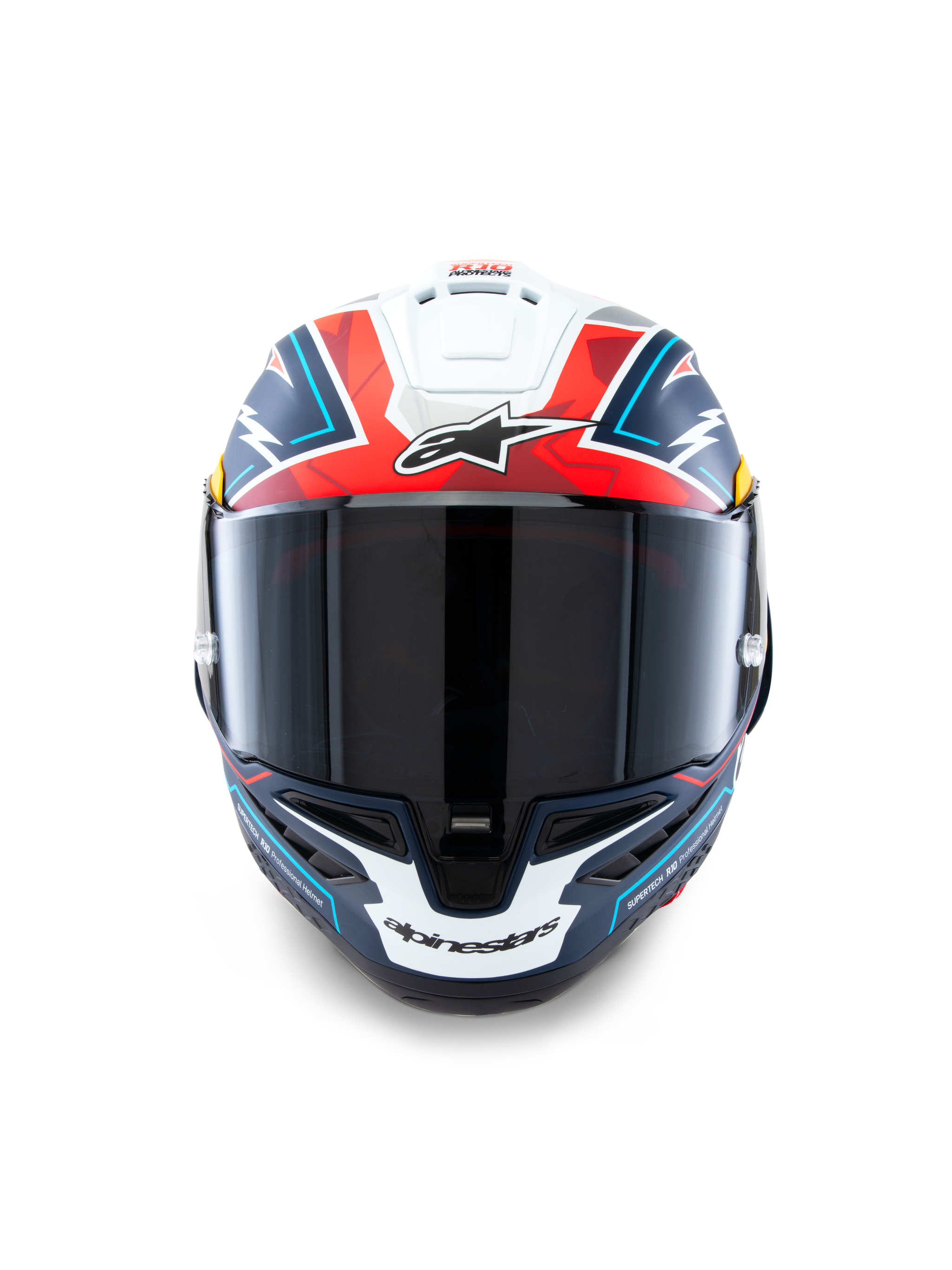 Alpinestars Supertech R10 Acosta Limited Edition Helmet, motorcycle racing helmet featuring a carbon shell, Blue, Red and White Matt colors, ECE 22.06, DOT and FIM certified