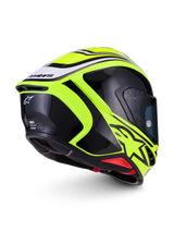 Alpinestars S-R7 Zeal Helmet ECE 22.06, full-face motorcycle racing helmet, Yellow Fluo, Black and White, ECE certified carbon construction with aerodynamic spoiler and rear branding