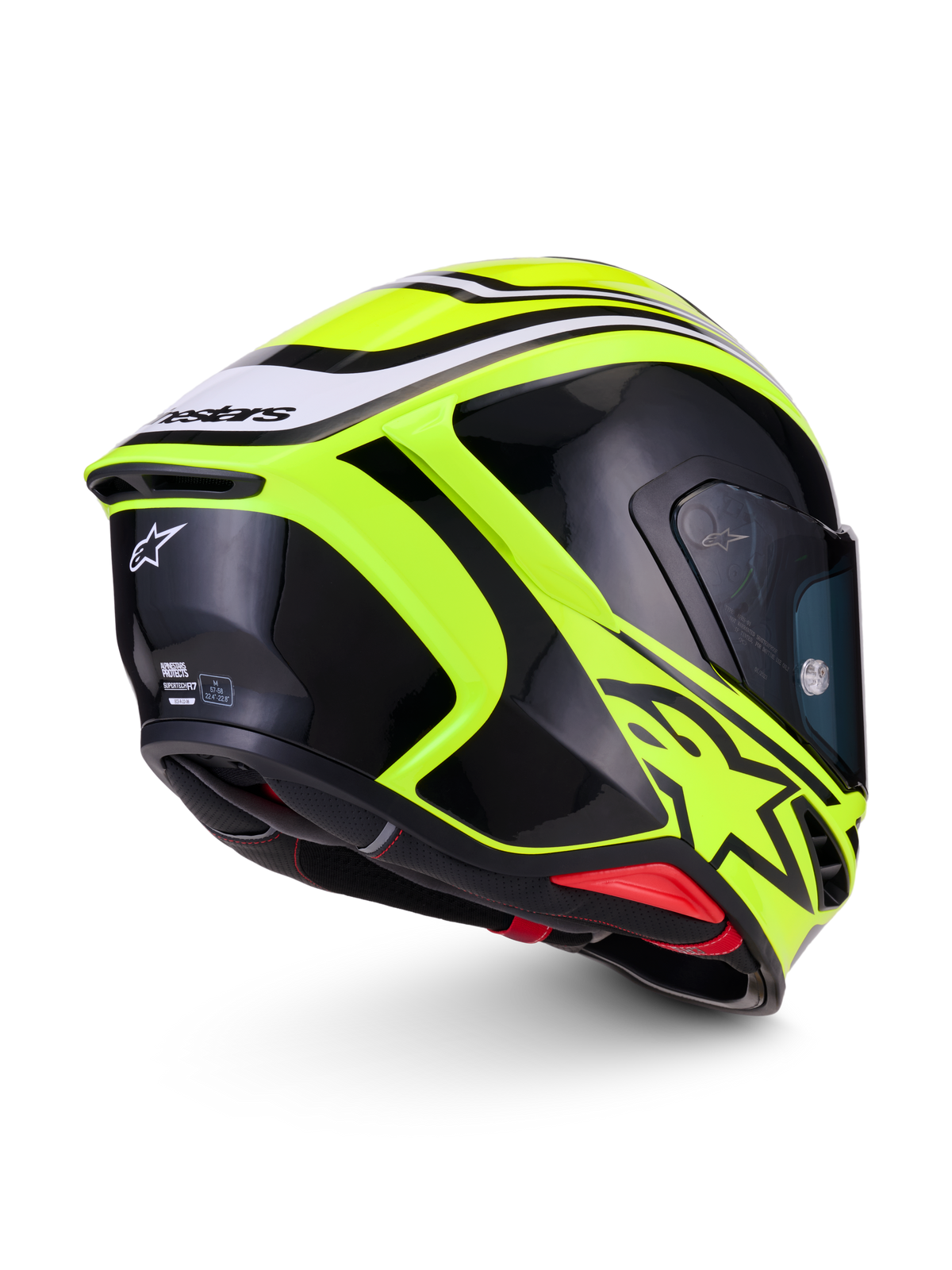 Alpinestars S-R7 Zeal Helmet ECE 22.06, full-face motorcycle racing helmet, Yellow Fluo, Black and White, ECE certified carbon construction with aerodynamic spoiler and rear branding