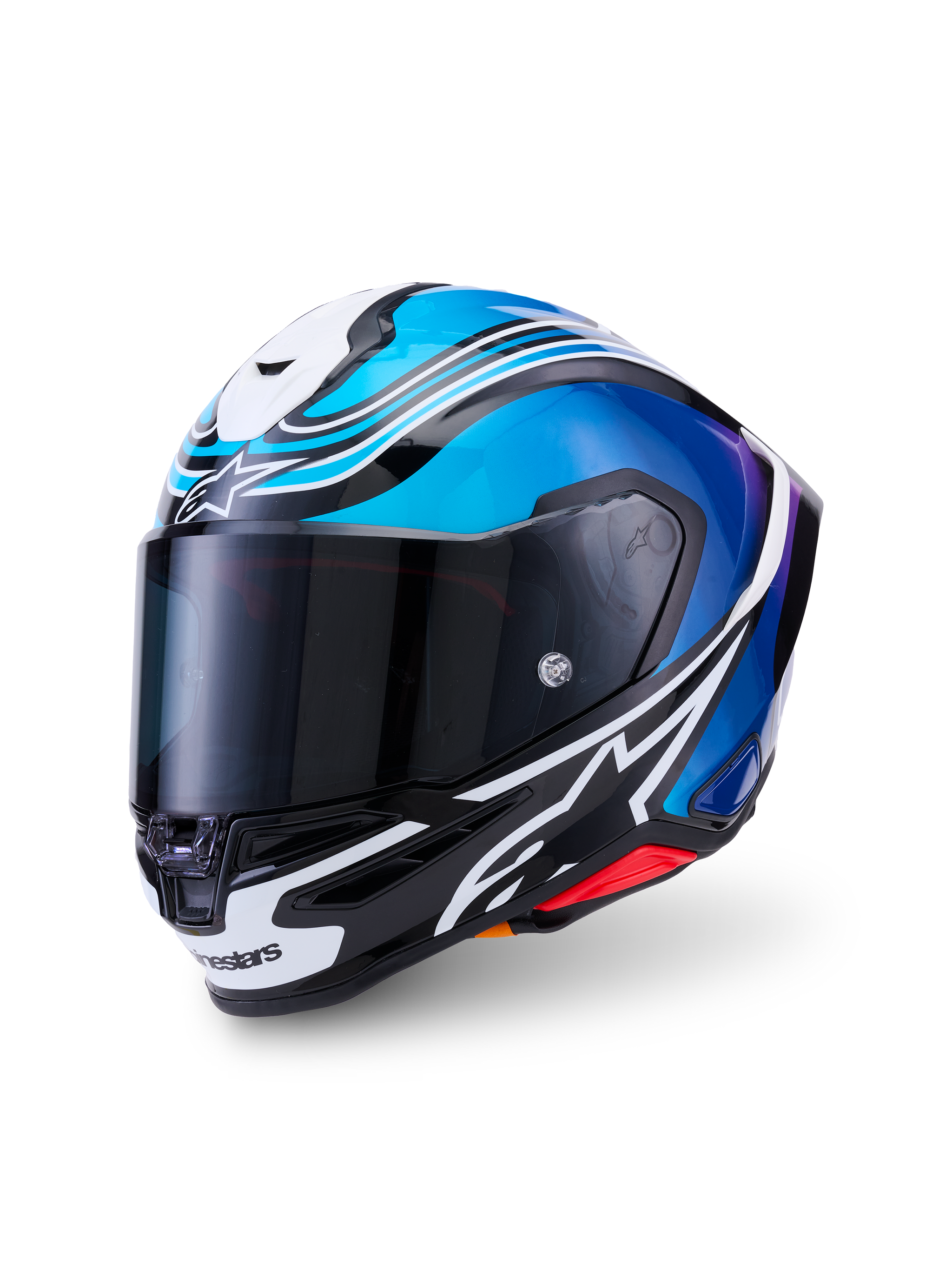 Alpinestars S-R7 Zeal Helmet ECE 22.06, full face motorcycle racing helmet, Black, Blue, Pink Fluo, and White Glossy, carbon construction