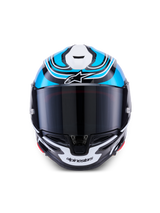 Alpinestars S-R7 Zeal Helmet, full-face motorcycle racing helmet, Black, Blue, and White Glossy, carbon construction with ECE 22.06 certification