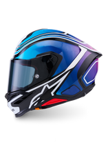 Alpinestars S-R7 Zeal Helmet ECE 22.06, full-face road racing motorcycle helmet in Black, Blue, Pink Fluo, and White Glossy, carbon construction