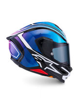 Alpinestars S-R7 Zeal Helmet ECE 22.06, full face motorcycle racing helmet, Black, Blue, Pink Fluo, and White Glossy, carbon construction
