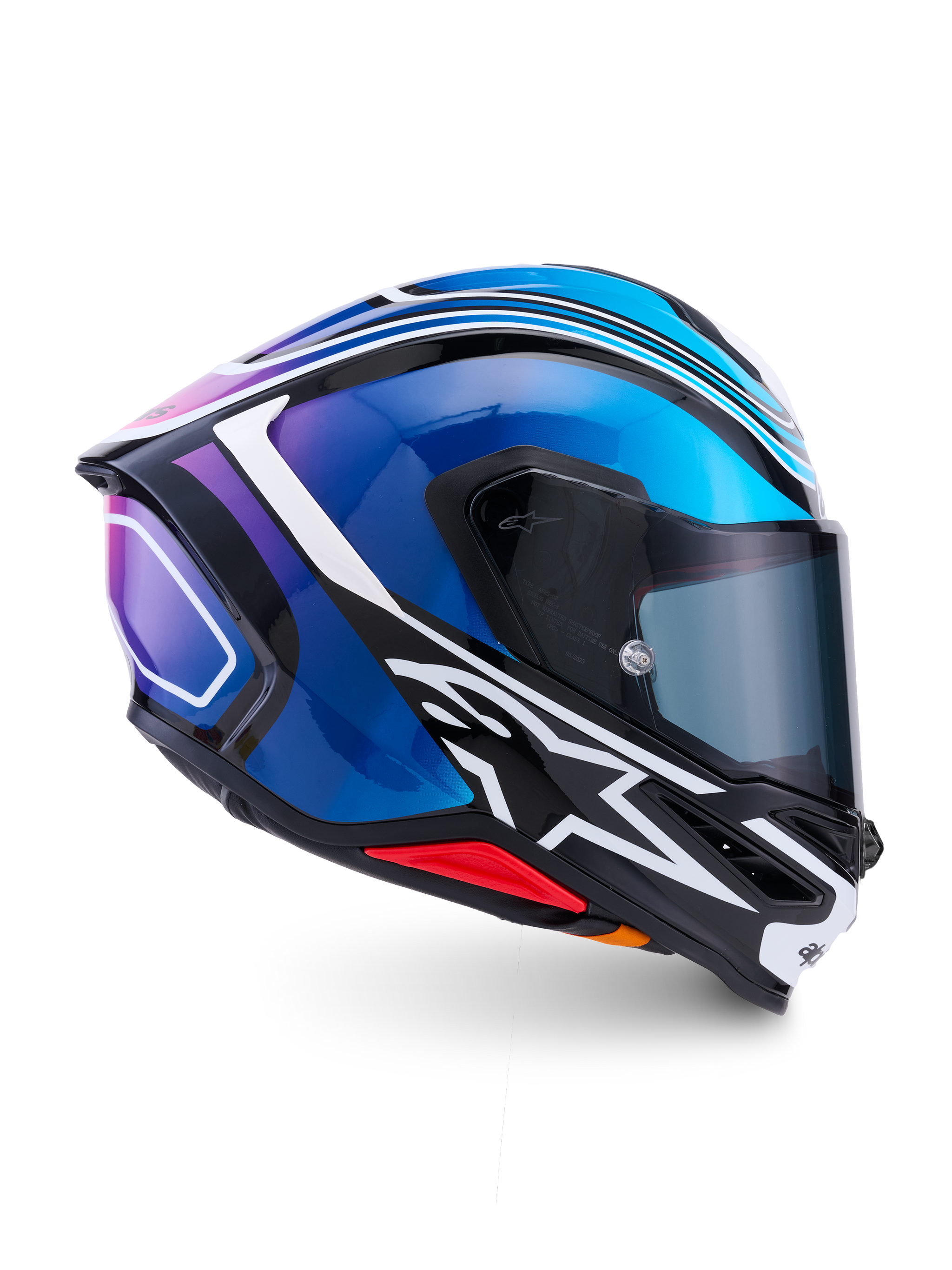 Alpinestars S-R7 Zeal Helmet ECE 22.06, full face motorcycle racing helmet, Black, Blue, Pink Fluo, and White Glossy, carbon construction