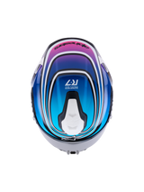Alpinestars S-R7 Zeal Helmet ECE 22.06, full face motorcycle racing helmet, top view showing black, blue, pink, and white glossy graphic finish with aerodynamic ventilation features