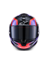 Alpinestars S-R7 Lumen Helmet, full-face motorcycle road racing helmet, Black, Purple, and Red Fluo with white accents, glossy finish, ECE 22.06 certified carbon construction