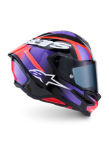 Alpinestars S-R7 Lumen Helmet ECE 22.06, full face motorcycle racing helmet, Black, Purple, Red, and White, carbon construction, ECE certified