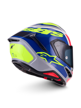Alpinestars S-R7 Lumen Helmet ECE 22.06, full face motorcycle racing helmet, silver, blue, pink and yellow glossy finish with carbon composite construction