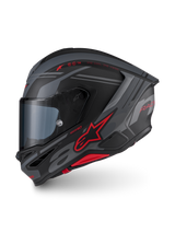 Alpinestars S-R7 A-Core Helmet ECE 22.06, full face motorcycle road helmet in matte black, gray, and red with aerodynamic design and branding details