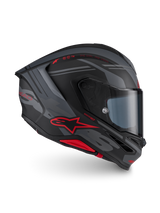 Alpinestars S-R7 A-Core Helmet ECE 22.06, full face motorcycle racing helmet, Black Gray and Red Matt, carbon construction with aerodynamic profile and red Alpinestars branding