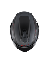 Alpinestars S-R7 A-Core Helmet ECE 22.06, full face motorcycle racing helmet, top view showing aerodynamic spoiler and ventilation, matte black, gray, and red