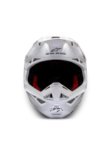 Alpinestars Supertech M10 Solid Helmet ECE 22.06, white glossy motocross helmet, front view with red and black interior padding