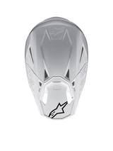 Alpinestars Supertech M10 Solid Helmet ECE 22.06, white glossy motocross helmet, rear view with ventilation ports and black Alpinestars logos, carbon and aramid composite shell