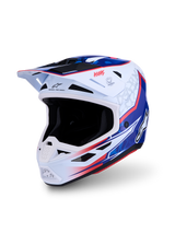 Alpinestars S-M7 Blaster Helmet ECE06, white blue and red glossy motocross helmet, lightweight ECE 22.06 certified.