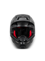 Alpinestars Supertech M10 Fame Helmet, Black Carbon and Red Motocross Helmet, ECE 22.06 certified, carbon construction.