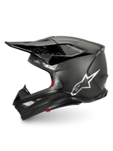 Alpinestars Supertech M10 Fame Motocross Helmet, Black Carbon Matte and Glossy finish with Silver Logo, ECE 22.06 Certified.