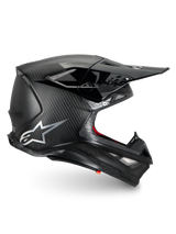 Alpinestars Supertech M10 Fame Helmet, black matte carbon fiber motocross racing helmet with ECE 22.06 certification.