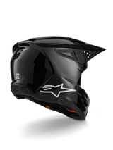 Alpinestars S-M3 Solid Helmet, Motocross Helmet, Black Glossy, featuring a thermo-injected shell, integrated visor, and high-flow ventilation system, sleek professional design for off-road and enduro riding.