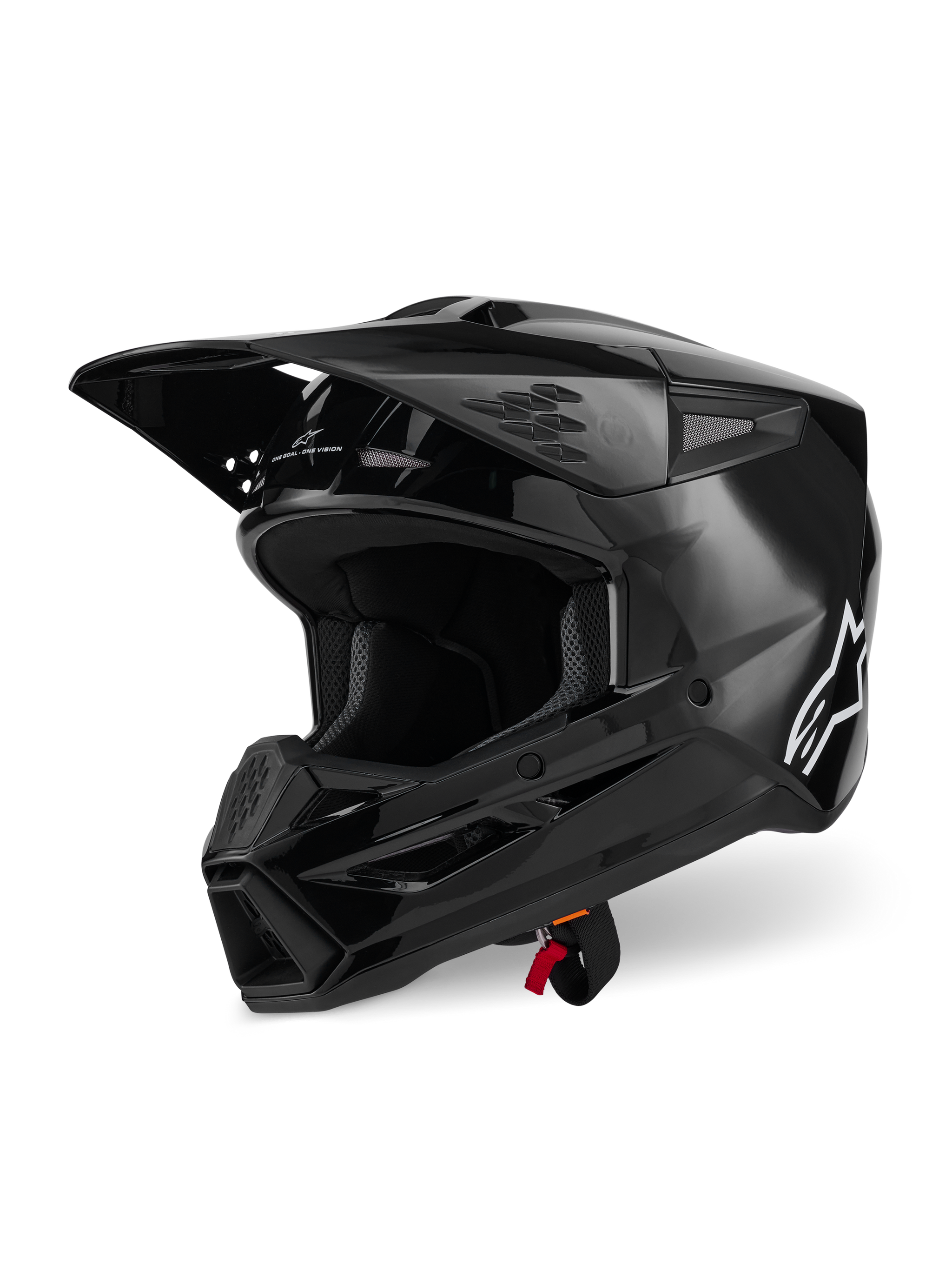 Alpinestars S-M3 Solid Helmet ECE 22.06, Motocross Helmet, Black Glossy, featuring a thermo-injected shell, adjustable visor, and multiple ventilation ports, sleek aerodynamic design for off-road racing