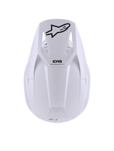 Alpinestars S-M3 Solid Helmet, White Glossy, Motocross Helmet, top-down view featuring black Alpinestars star logo and SM3 branding on the visor, sleek thermo-injected shell with a glossy finish, ECE 22.06 certified off-road protection