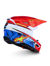 Alpinestars SM3 Falcon Helmet ECE06, red and blue motocross helmet with yellow stars and ECE 2206 certification.