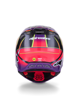Alpinestars Supertech M10 Era Helmet ECE 22.06, Rear View, Pink Violet and Yellow Fluo Glossy, motocross helmet with carbon fiber construction and MIPS protection technology