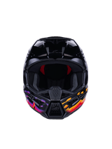 Alpinestars S-M3 Force OCD Helmet, Motocross Helmet, Glossy Black with vibrant purple, orange, and red graphics, front view showing wide eye port and ventilated chin guard, featuring 'One Goal - One Vision' branding, professional off-road racing gear