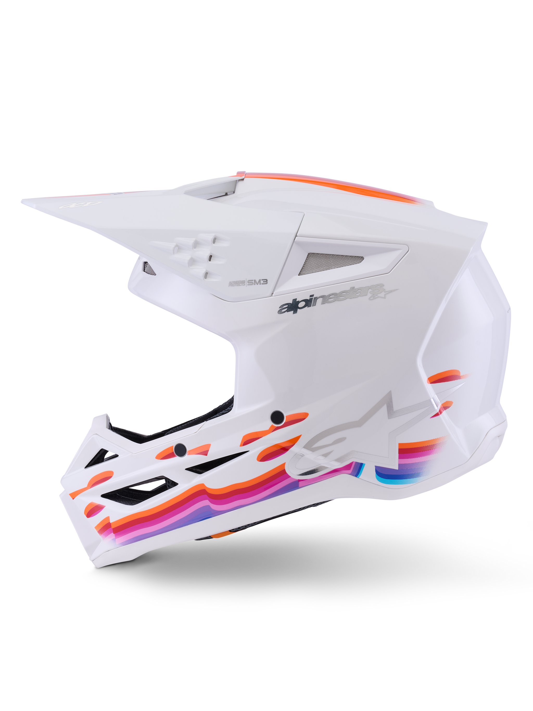 Alpinestars S-M3 Force OCD Helmet, Motocross Helmet, White Glossy, featuring a streamlined thermo-injected shell with integrated ventilation and a patented visor release for off-road racing