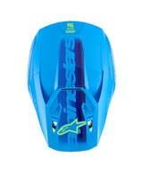 Alpinestars S-M3 Force OCD Helmet, Cyan Glossy, top view showing the aerodynamic shell, large blue Alpinestars branding with yellow star logo on the visor, sleek glossy finish for motocross racing.