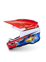 Alpinestars SM3 Falcon Youth Helmet ECE06, red and blue youth motocross helmet with a lightweight thermoplastic shell.