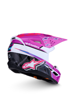 Alpinestars SM3 Youth Falcon Helmet ECE06, purple and white youth motocross helmet with glossy pink graphics, ECE certified.