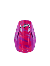Alpinestars SM3 Youth Falcon Helmet ECE06, youth motocross helmet in purple and pink fluo with white star graphics.