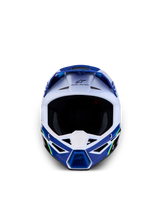 Alpinestars SM3 Youth Falcon Helmet ECE06, blue and white motocross helmet with superior protection and ventilation.