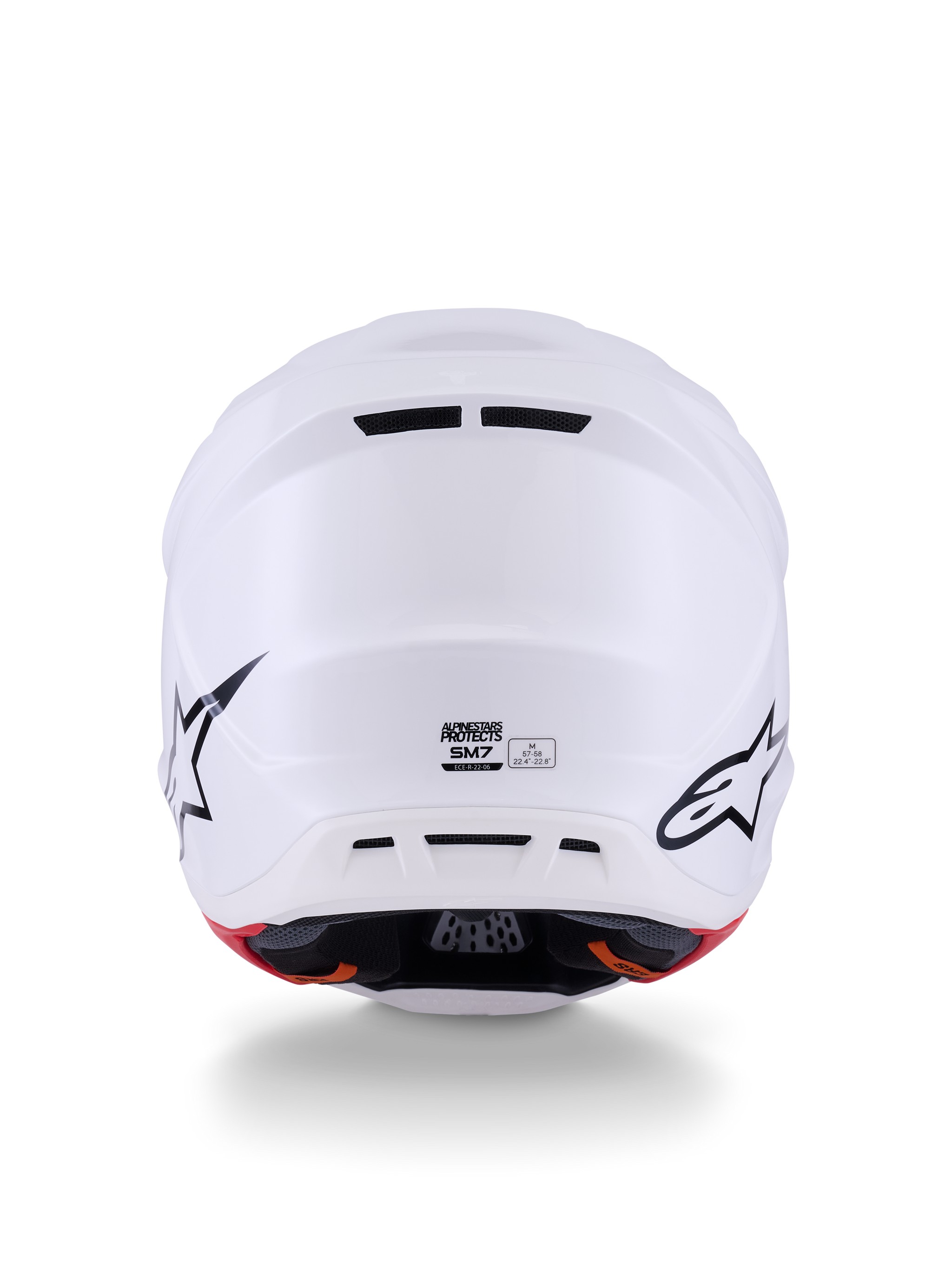 Alpinestars S-M7 Solid Helmet ECE 22.06, Motocross Helmet, White Glossy, aerodynamic multi-layer composite shell, featuring a 20-port ventilation system and adjustable visor, sleek off-road racing design