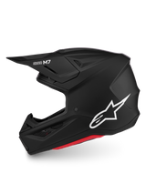 Alpinestars S-M7 Solid Helmet, Matte Black motocross helmet with white logo and aerodynamic shell, ECE 22.06 certified.