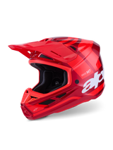 Alpinestars S-M7 Core Helmet, Motocross Helmet, Glossy Red, multi-tone red graphics with large white branding, aerodynamic composite shell with multiple ventilation ports and adjustable visor, professional off-road racing gear