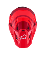 Alpinestars S-M7 Core Helmet, Red Glossy, top-down view featuring aerodynamic shell with darker red accents, white A-star logo on the visor, integrated ventilation ports, high-performance motocross protective gear