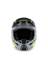 Alpinestars S-M3 Youth Radium Helmet, Motocross Helmet, Gray Black and Yellow Fluo Matte, front view featuring an aggressive angular shell, vibrant yellow logos on the sides and peak, matte finish designed for youth off-road and MX racing.