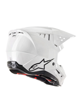 Alpinestars S-M5 Solid Helmet ECE 22.06, Motocross Helmet, White Glossy, rear three-quarter view featuring black Astars logo, integrated exhaust vents, and sleek aerodynamic shell design
